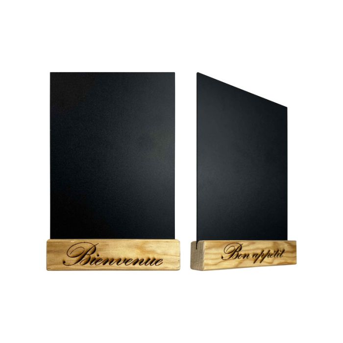 lstf58-brut-02-01_cqo9vjx4bnlvwsei Porte menu Bois Bienvenue - Bon appétit 15x3,6x3,6 cm avec ardoise A5 - Lot de 2 - Interface PLV – Image 1