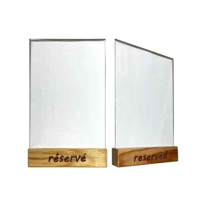 lstf58-brut-plexi-01-01_tv99ayzf9ntjnauv Porte menu Bois réservé - reserved 15x3,6x3,6 cm avec plexi A5 - Lot de 2 - Interface PLV – Image 1