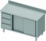 Meuble Bas Inox Avec Dosseret - Porte Coulissante & 3 Tiroirs - Gamme 700 - Stalgast – Image 4