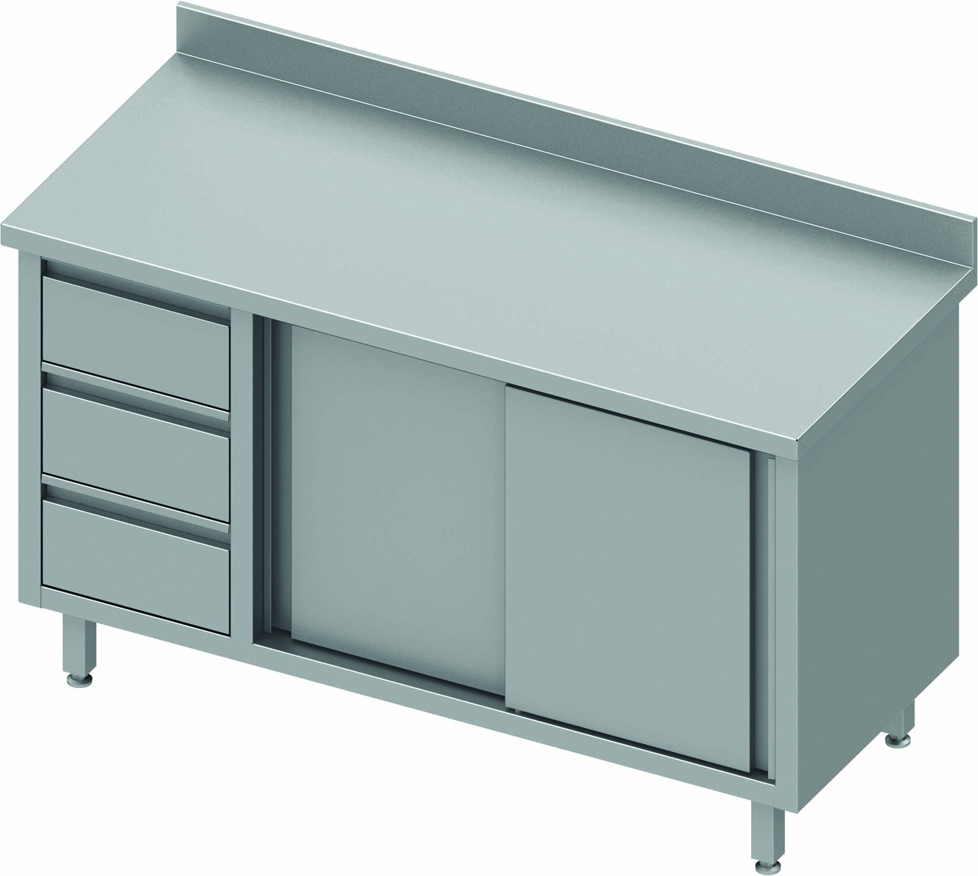 Meuble Bas Inox Avec Dosseret - Porte Coulissante & 3 Tiroirs - Gamme 700 - Stalgast – Image 4