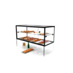 Vitrine présentoir neutre zeppelin avec étagère et trappe de service sans ou avec LED - L 555 / 920 mm - Sayl
