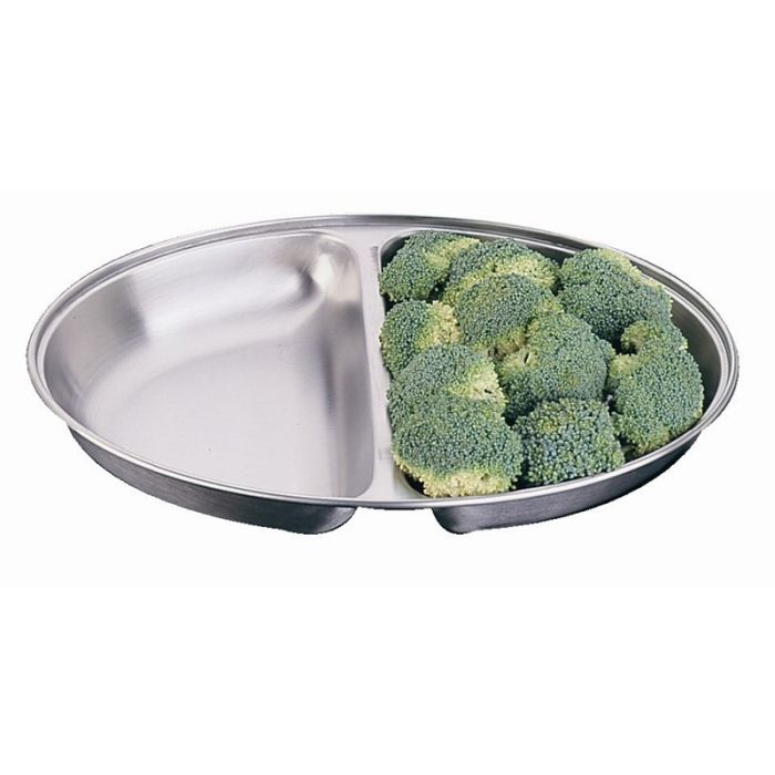 Plat à légumes ovale inox 2 compartiments 210 x 300 mm - Olympia – Image 1