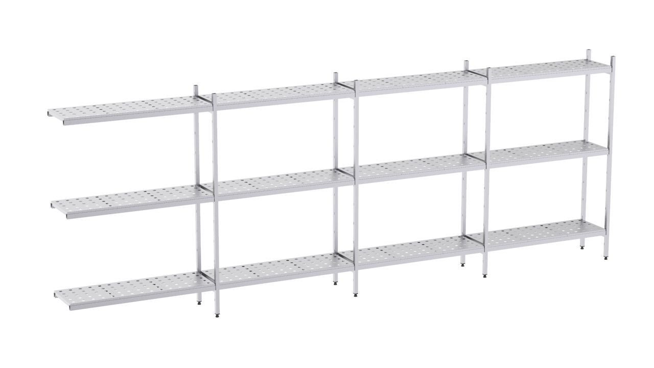 Rayonnage en Acier Inoxydable d'Angle Clayettes Perforées - 5020 à 5920 mm - 3 Niv - P400 - Distform – Image 4