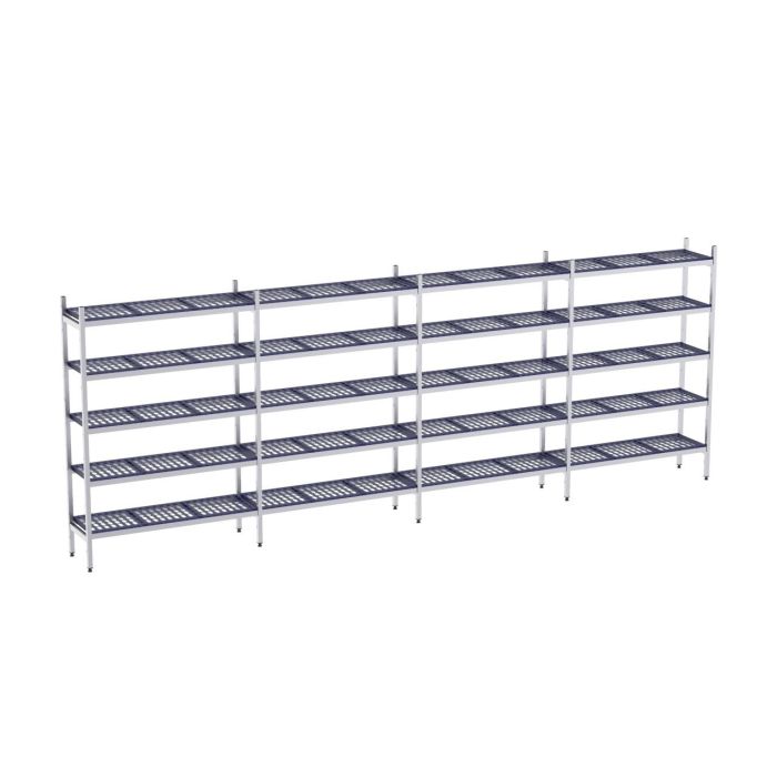 Rayonnage en Acier Inoxydable Linéaires avec Clayettes 5 Niveaux en Polypropylène P.400mm et L.6050 à 6550mm - Distform – Image 1
