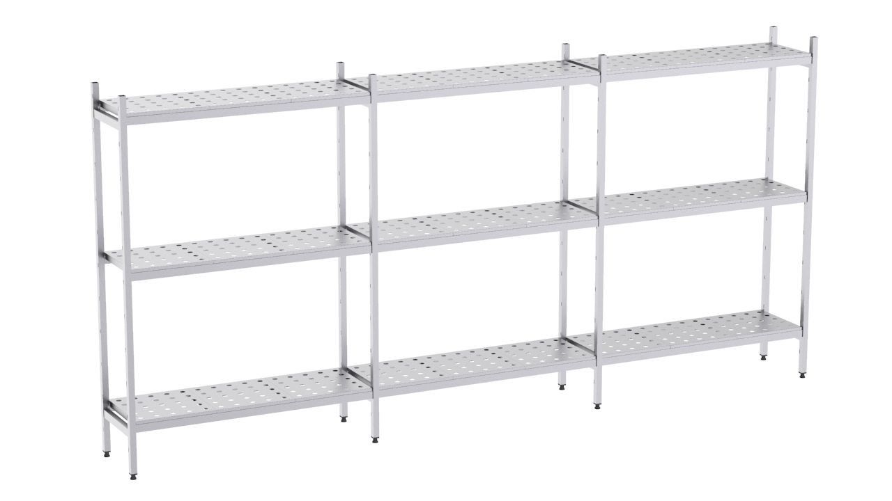Rayonnage en Acier Inoxydable Linéaires Clayettes Perforées - 4020 à 4950 mm - 3 Niv - P500 - Distform – Image 4