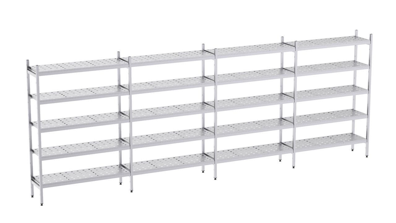 Rayonnage en Acier Inoxydable Linéaires Clayettes Perforées - 6050 à 6550 mm - 5 Niv - P500 - Distform – Image 4
