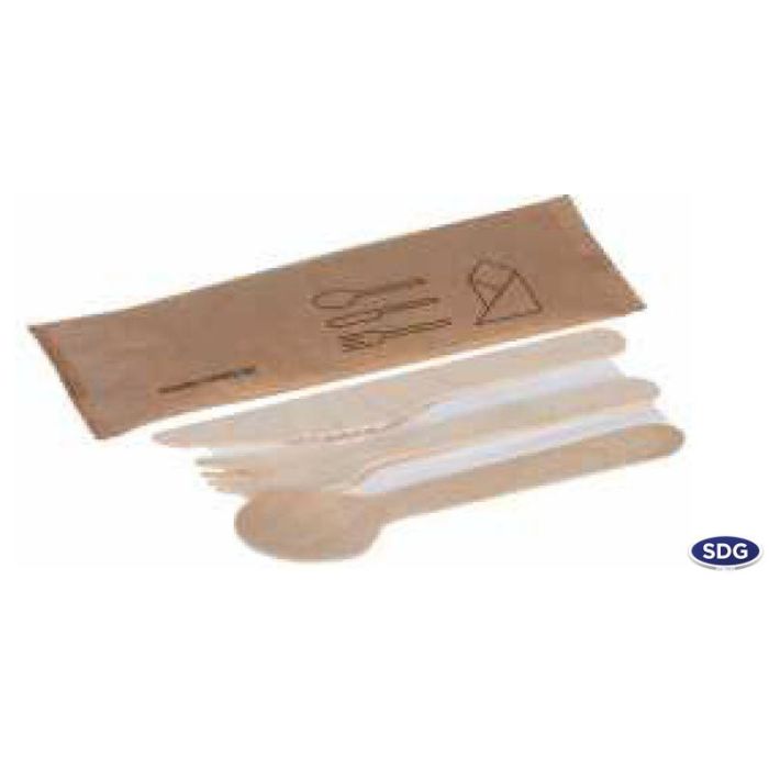 Set de Couvert en Bois Naturel et Serviette – SDG – Lot de 250