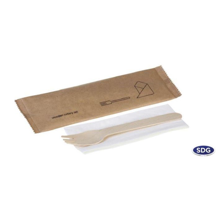 Set de Couvert Fourchette en Bois Naturel et Serviette – SDG – Lot de 250