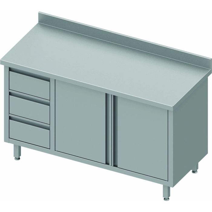 Table Armoire Basse Inox Adossée – Porte Battante & 3 Tiroirs – Gamme 700 – Stalgast