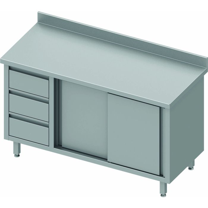 Table Armoire Inox Adossée - Porte Coulissante & 3 Tiroirs - Gamme 600 - Stalgast – Image 1