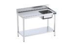 Table de chef Inox avec bac à Droite, bord anti-ruissellement et étagère - Gamme 600 - Distform – Image 2