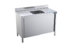 Table de chef Inox avec portes coulissantes et bac central - Gamme 700 - Distform – Image 2