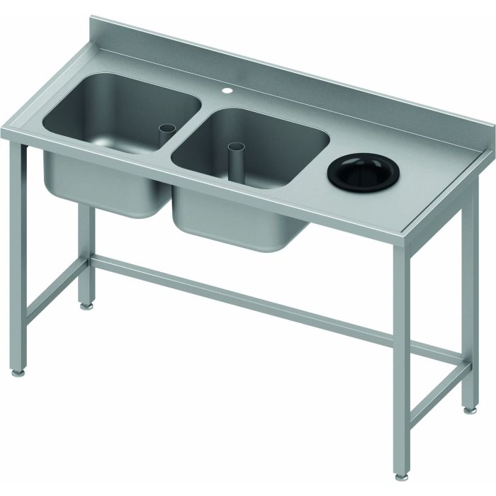 Table de Chef Inox Double Cuve à Gauche – Vide Ordure – Profondeur 600 – Stalgast