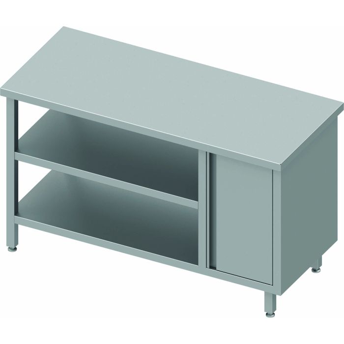 Table Inox Professionnelle Avec Porte & 2 Etagères - Sans Dosseret - Profondeur 800 - Stalgast – Image 1