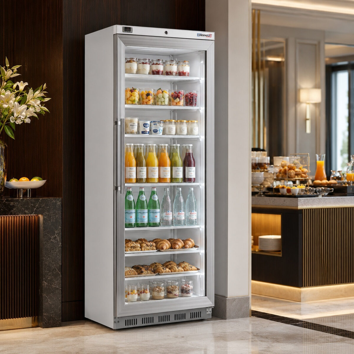 Armoire négative vitrée 400 L Blanche – Casselin