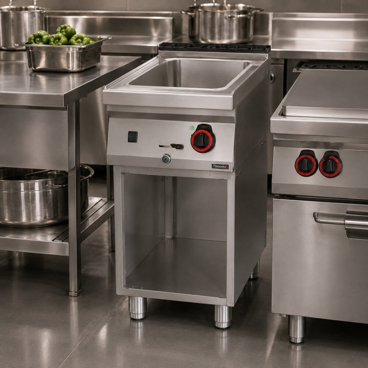 Bain-marie GN 1/1 200 mm avec vanne de vidange et soubassement 40 – Casselin