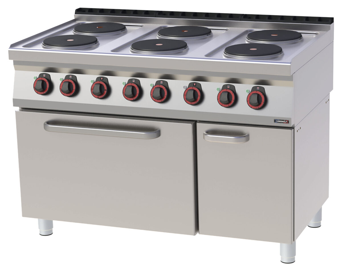 Fourneau électrique 6 feux avec four électrique statique GN 2/1 120 – Casselin