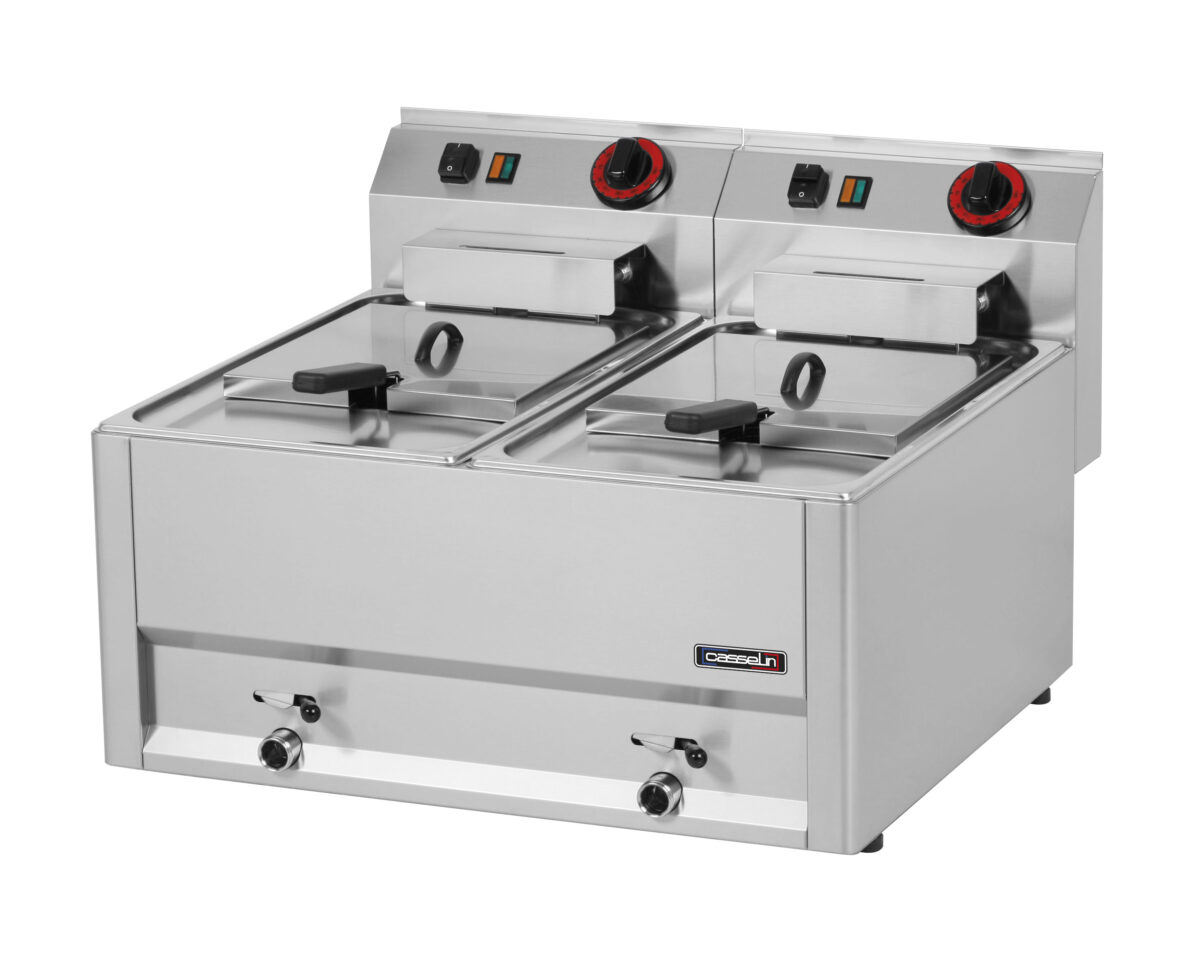 Friteuse électrique à poser avec vanne de vidange 2×8 litres T 66 – Casselin