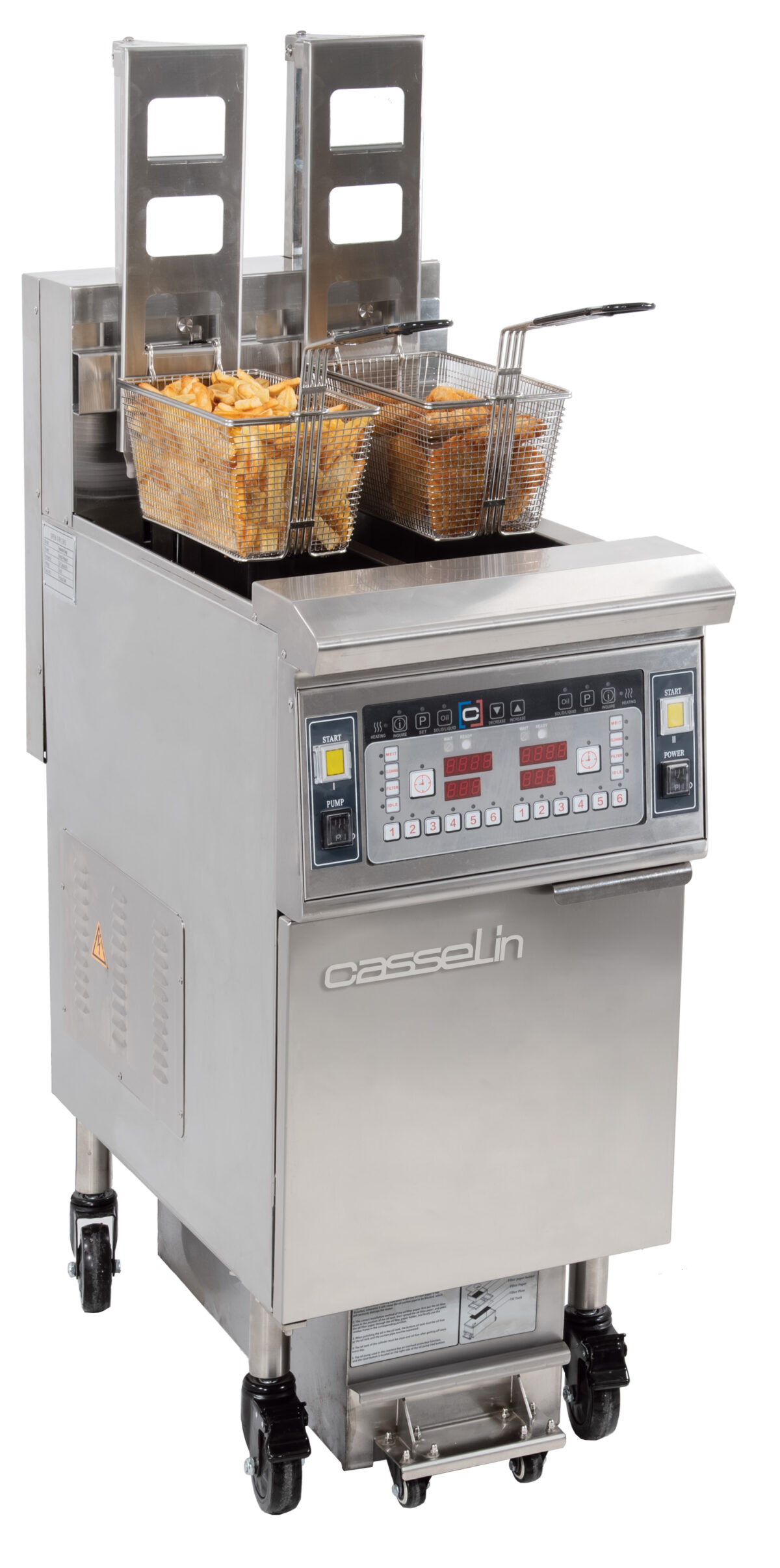 Friteuse électrique avec relevage automatique et filtration 2 x 12 litres 17Kw – Casselin