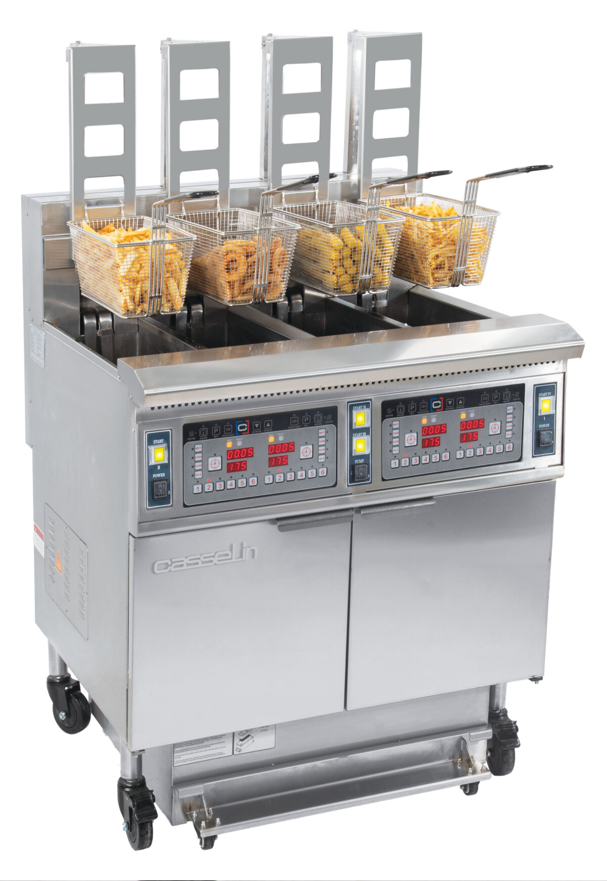 Friteuse électrique avec relevage automatique et filtration 4×12 litres 17+17kW – Casselin