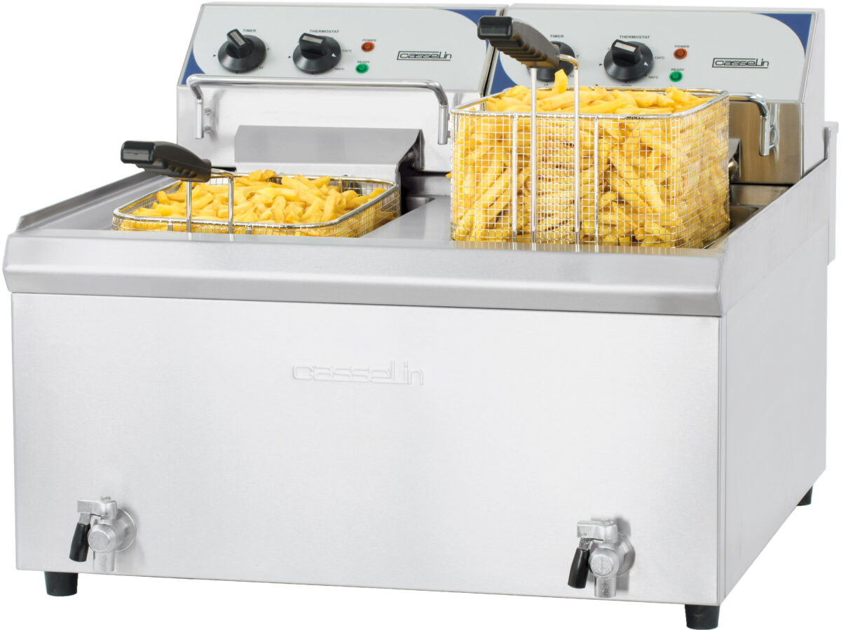Friteuse électrique avec vanne de vidange 2 x 10 litres haut rendement – Casselin