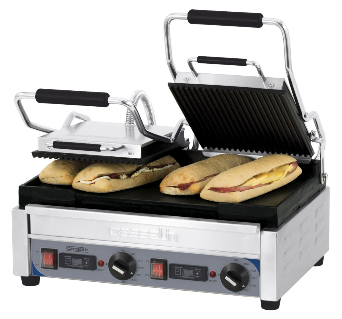 Grill Panini double Premium Rainurée – Lisse avec minuteur – Casselin
