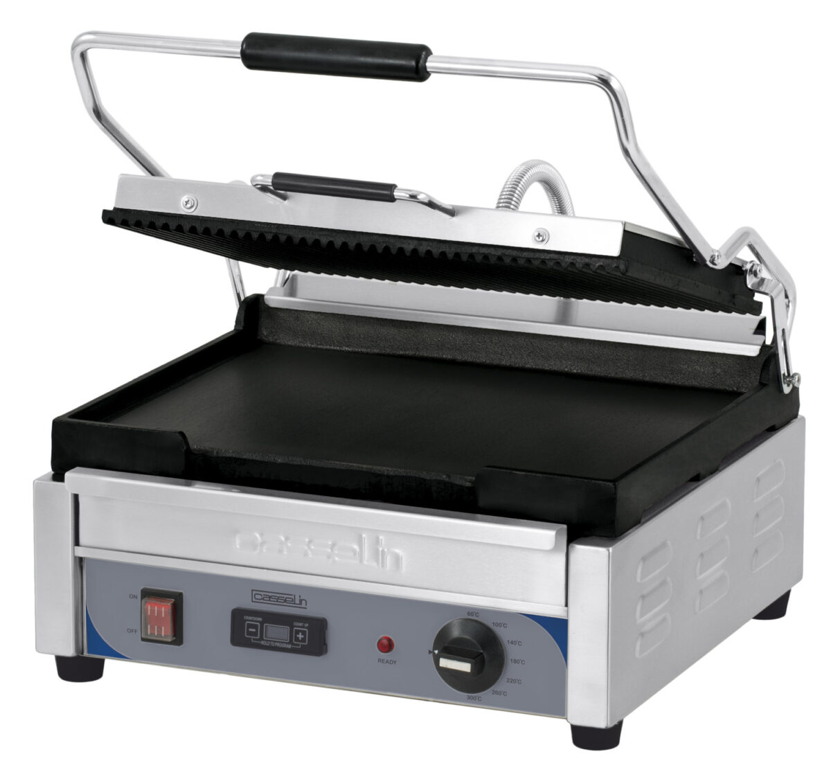Grill Panini Grand Premium Rainurée – Lisse avec minuteur – Casselin