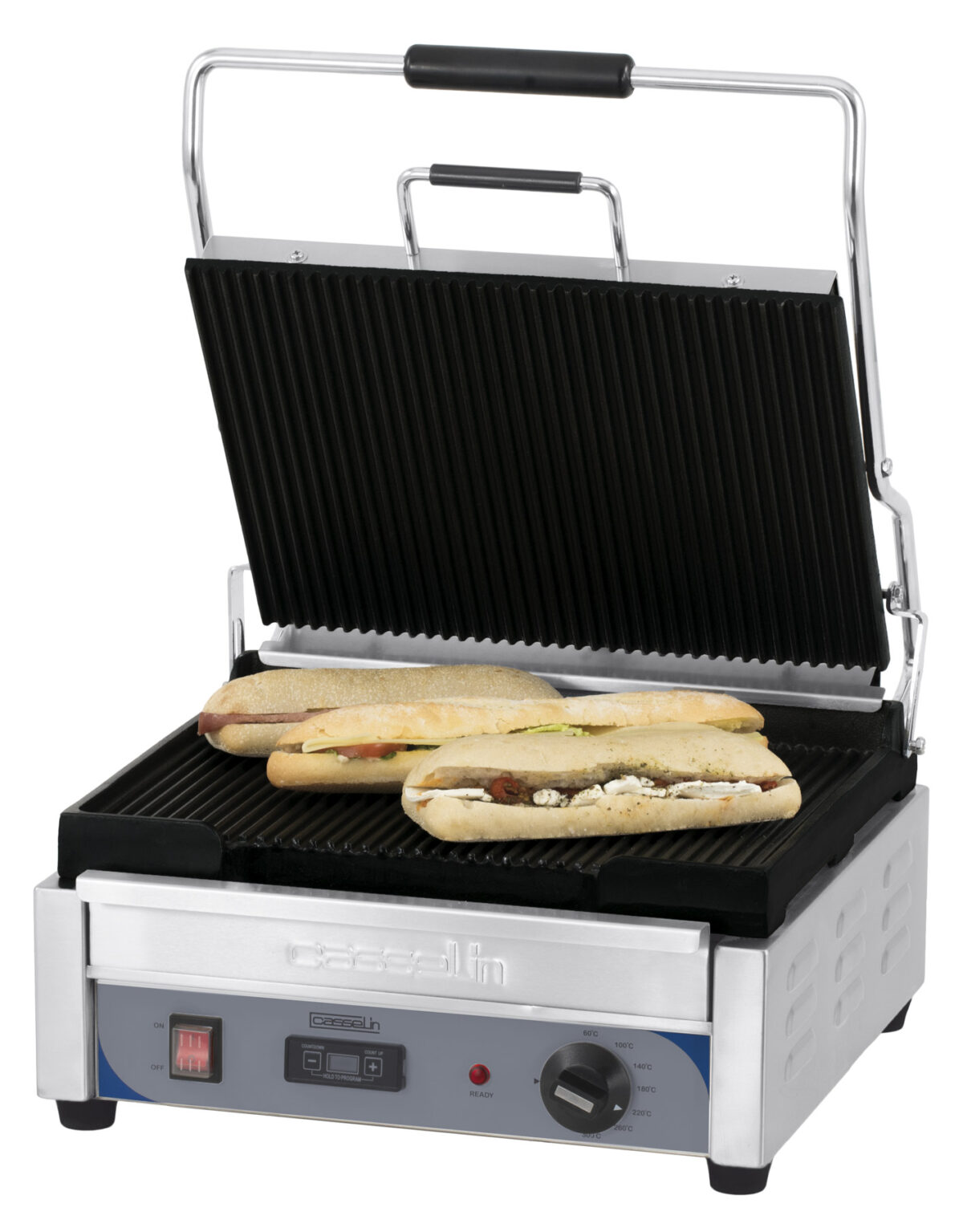 Grill Panini Grand Premium Rainurée – Rainurée avec minuteur – Casselin