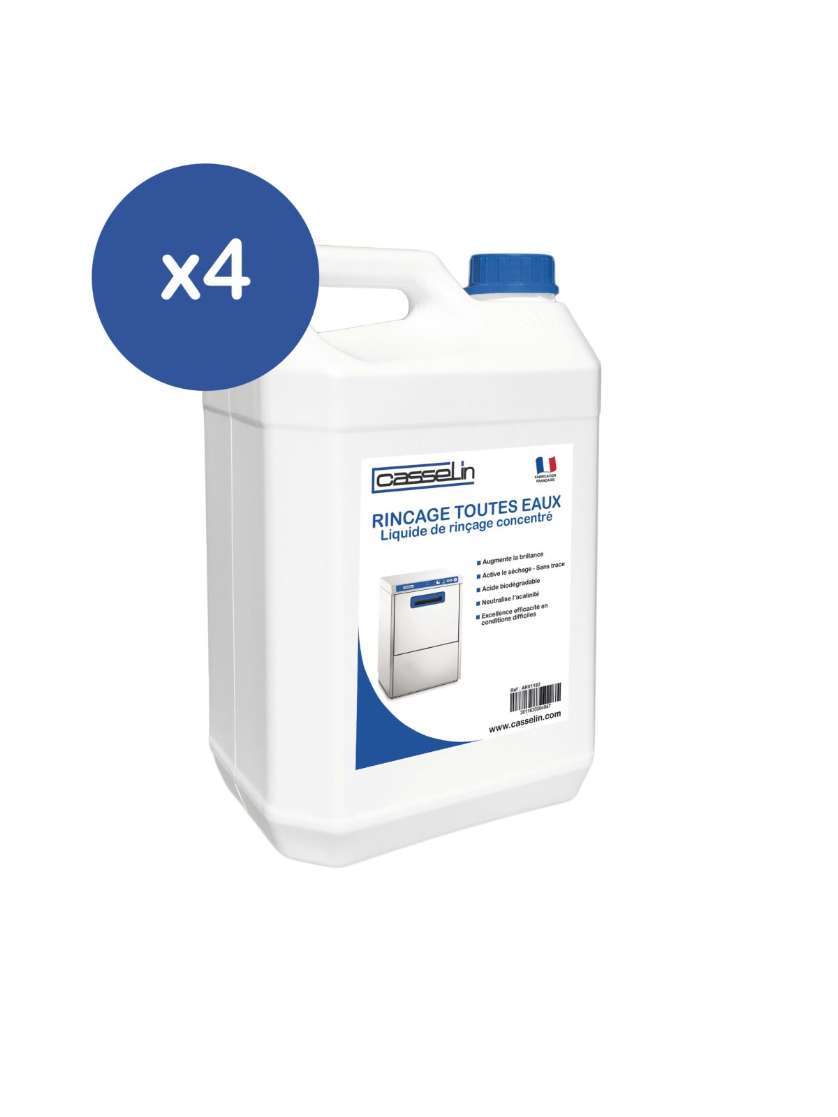 Lot de 4 – Liquide de rinçage pour lave-vaisselle et lave-verres 5L – Casselin