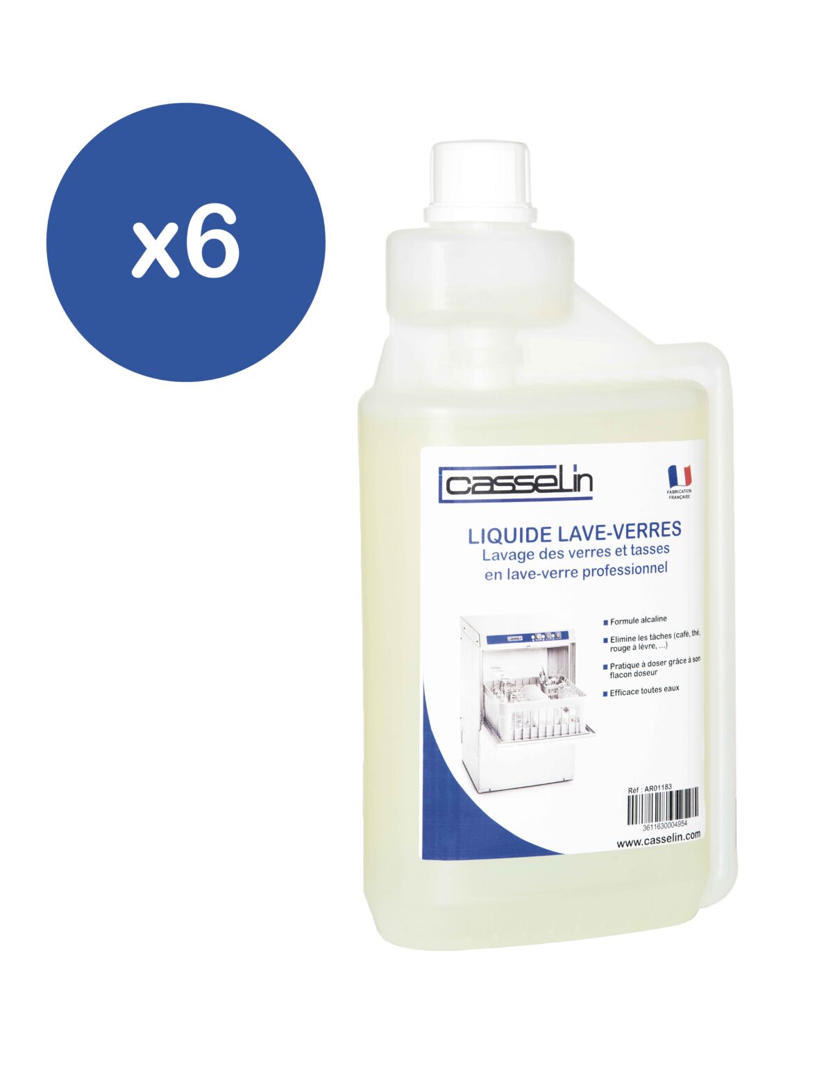 Lot de 6 – Liquide de lavage pour lave-verres 1L – Casselin