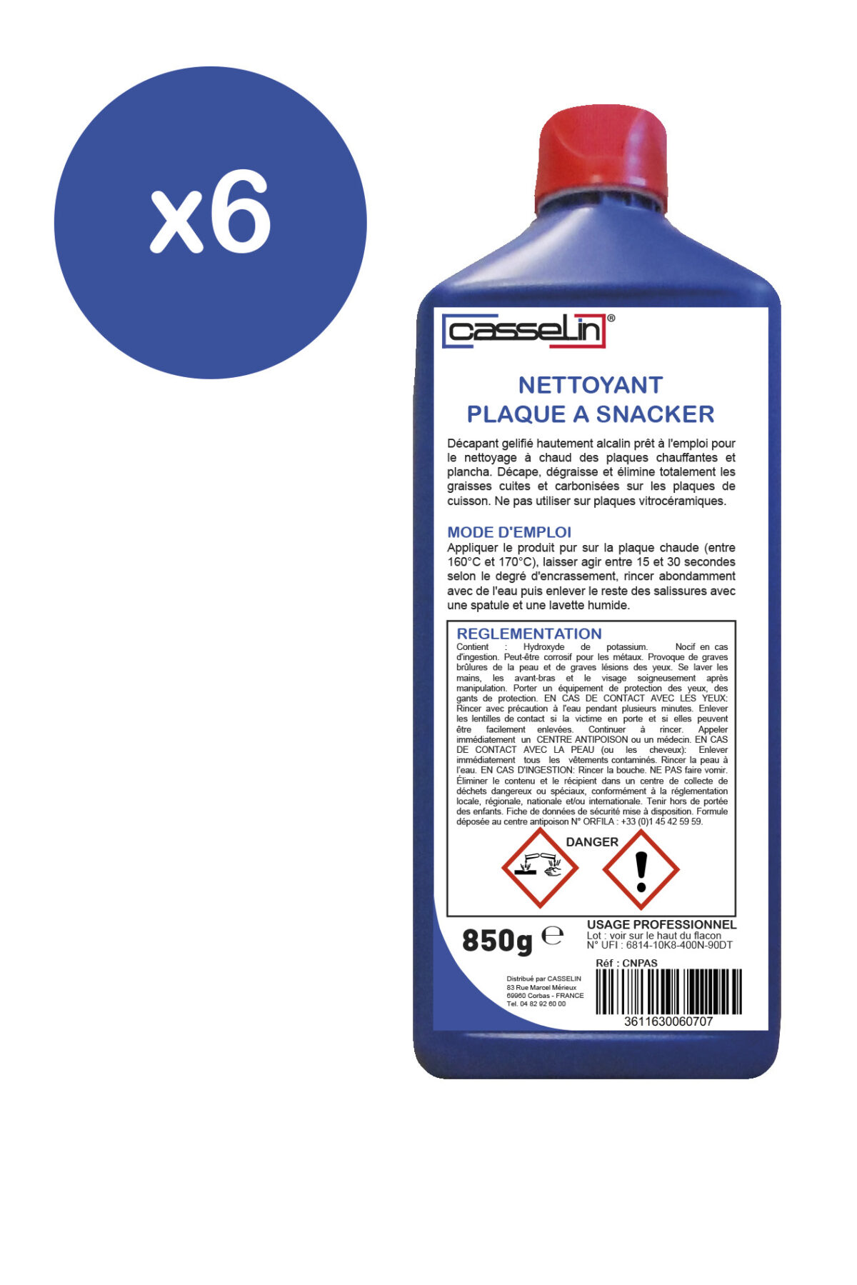 Lot de 6 – Nettoyant plaque à snacker 850 mL – Casselin